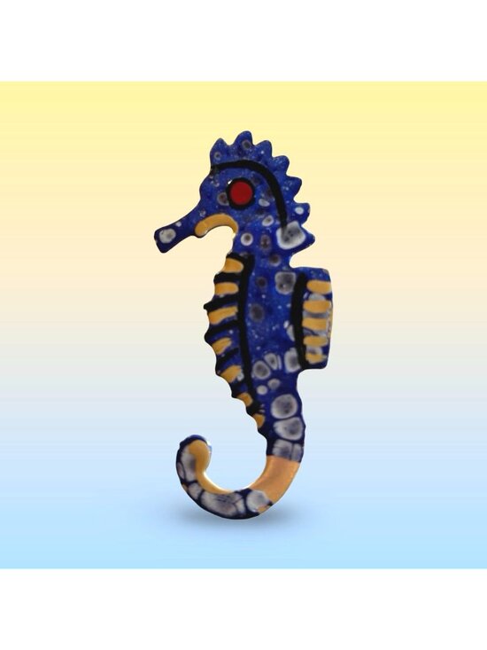 West Germany Jewelry - West Germany Seahorse Figurine Ornament With Blue Gold Finish Statement Vintage
